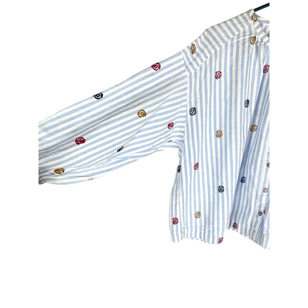 AKEMI KIM ANTHROPOLOGIE Women's Blue White Stripe Embroidered Blouse Medium - Picture 2 of 6
